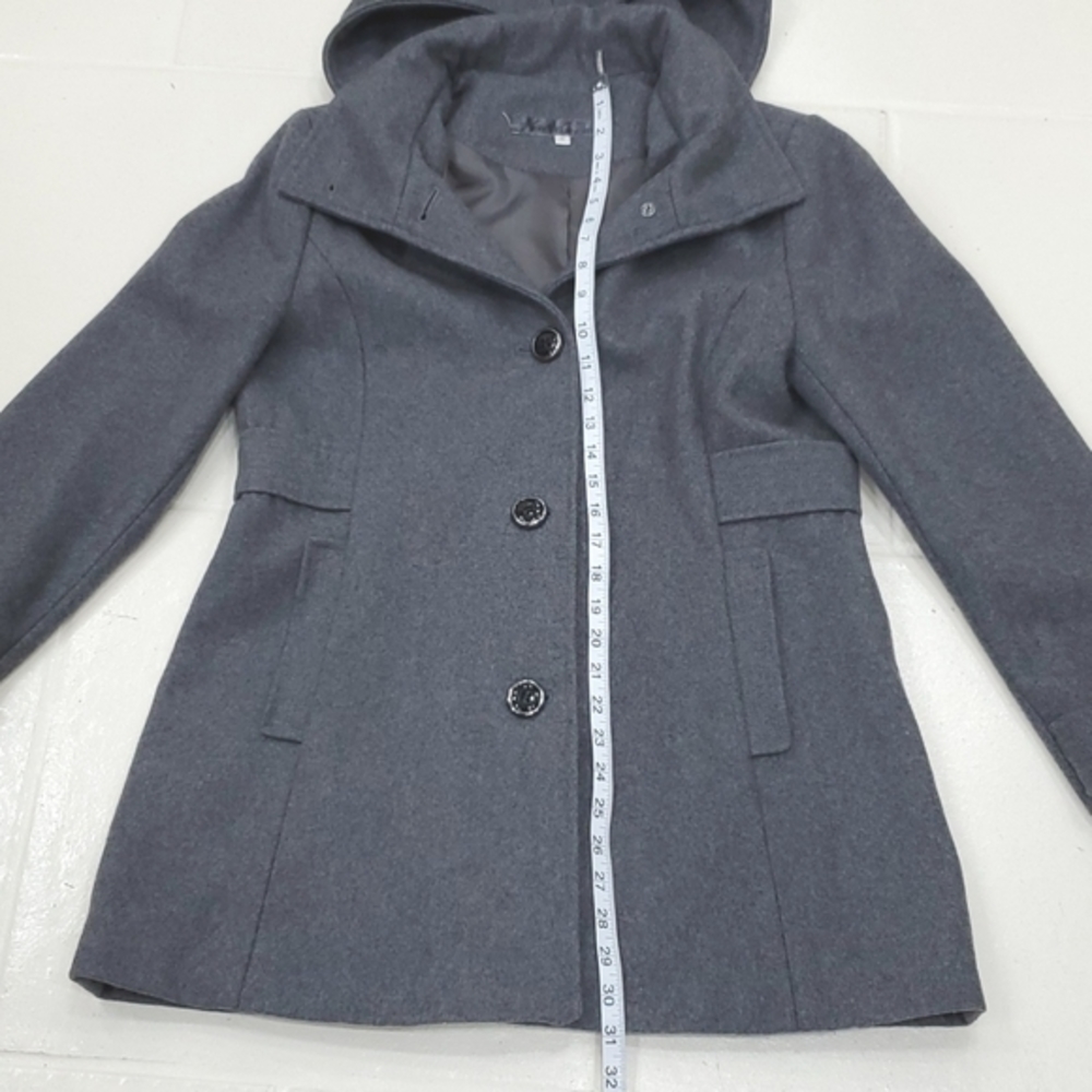 Kenneth Cole New York coat women's size 10 gray wool blend zip off hood pockets - Picture 3 of 13